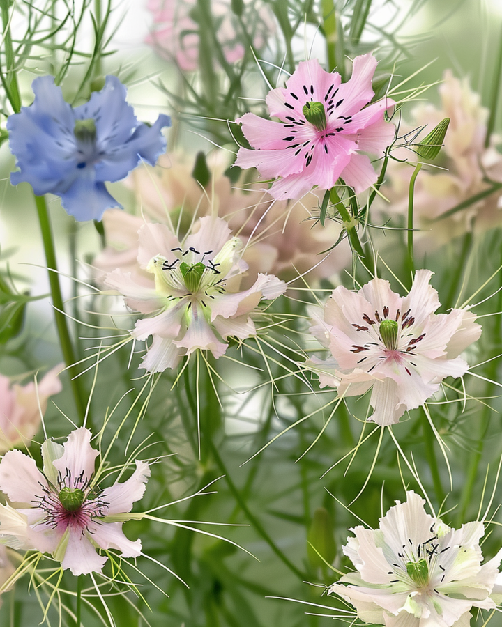 Jungfer im Grünen Persian Jewel Samen (Nigella damascena) – Bio-Saatgut, einjährige Mischung