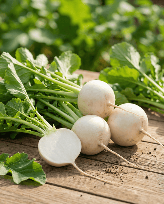 Garden Turnip Platte Witte Mei (Brassica rapa) – organic annual vegetable seeds from SeedsChoice