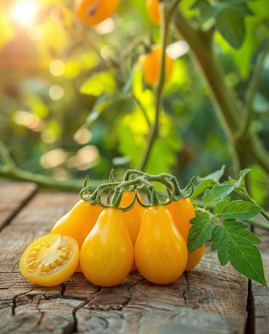 Cherry Tomato Yellow Pearshaped (Solanum lycopersicum) – organic annual vegetable seeds from SeedsChoice