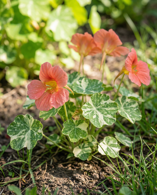 Nasturtium Alaska Salmon (Tropaeolum majus) – annual seeds from SeedsChoice