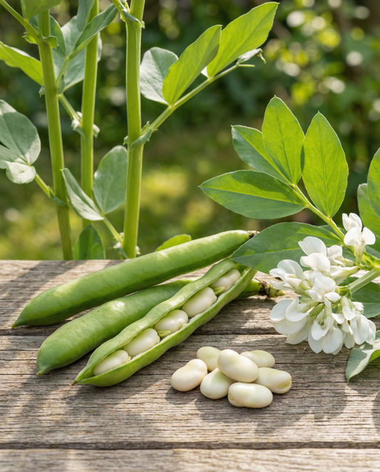 Broad Bean Threefold White (Vicia faba) – annual vegetable seeds from SeedsChoice