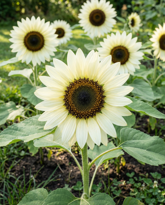 Sunflower White Moon F1 (Helianthus annuus) – annual flower seeds from SeedsChoice