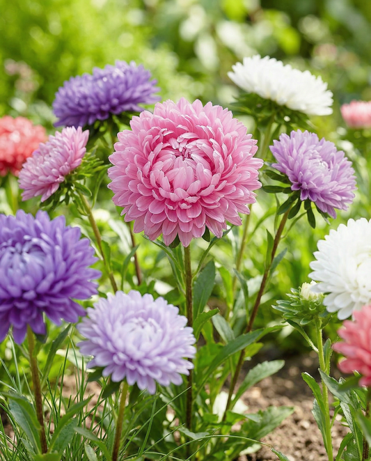 Aster Paeony Flowered Mixed (Callistephus chinensis) – annual flower seeds from SeedsChoice