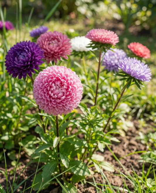 Aster Pompon Mixed (Callistephus chinensis) – einjährige Mischung Samen von SeedsChoice