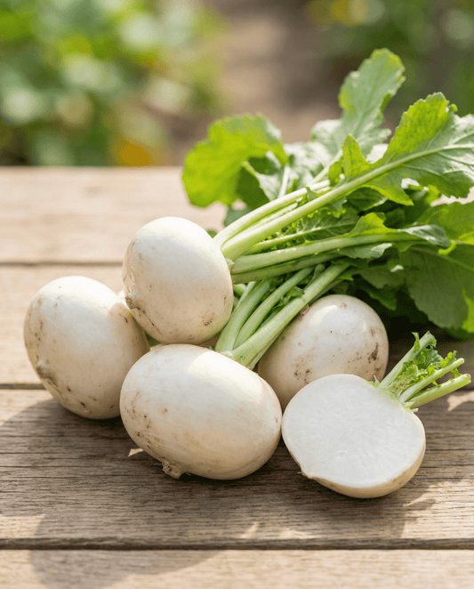 Garden Turnip Platte Witte Mei (Brassica rapa) – annual vegetable seeds from SeedsChoice