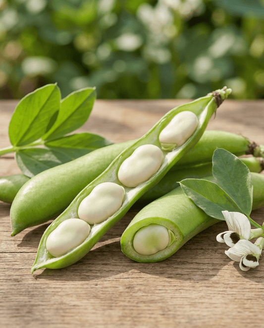 Broad Bean Threefold White (Vicia faba) – annual vegetable seeds from SeedsChoice
